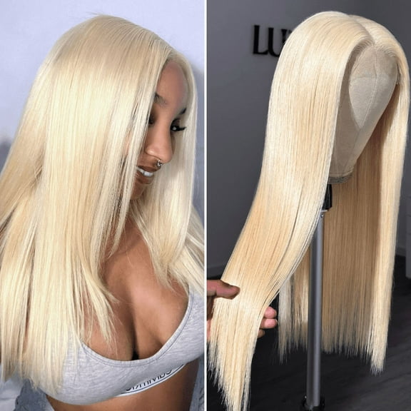 LUVME 16"PreMax Wigs 180% Density Easily Redyed 613 Silky Straight 5x5 Closure HD Lace Glueless Mid Part Long Wig Pre-cut & Plucked & Bleached for Women 1pc