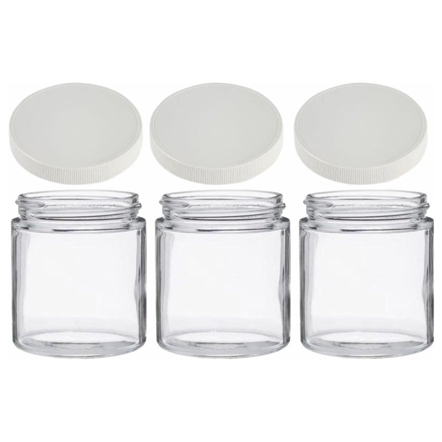 Frascos Mason de vidrio de 16 oz con boca extra ancha, frascos de almacenamiento de una pinta con tapas - Tapas de almacenamiento de plástico blanco - Hecho en EE. UU. - Frascos de vidrio de una