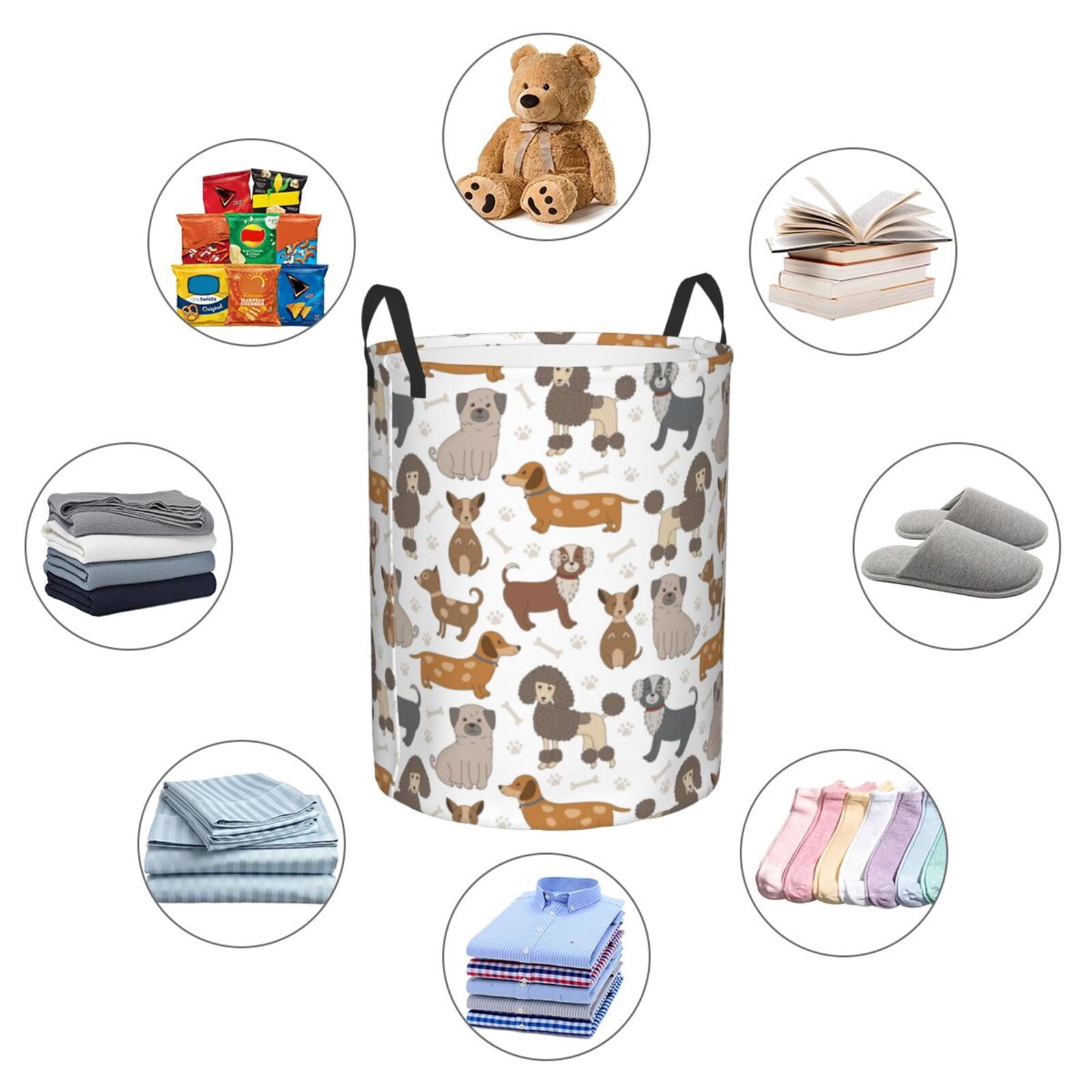Large Laundry Basket with Handles - Cute Footprints Dog Kids Baby Dirty Clothes Laundry Hamper for Bedroom Aesthetic