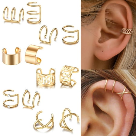 SPRING PARK 12 Pcs Men Women Ear Cuff Wrap Earrings Set No Piercing Clip Cartilage Ear Clips Jewelry