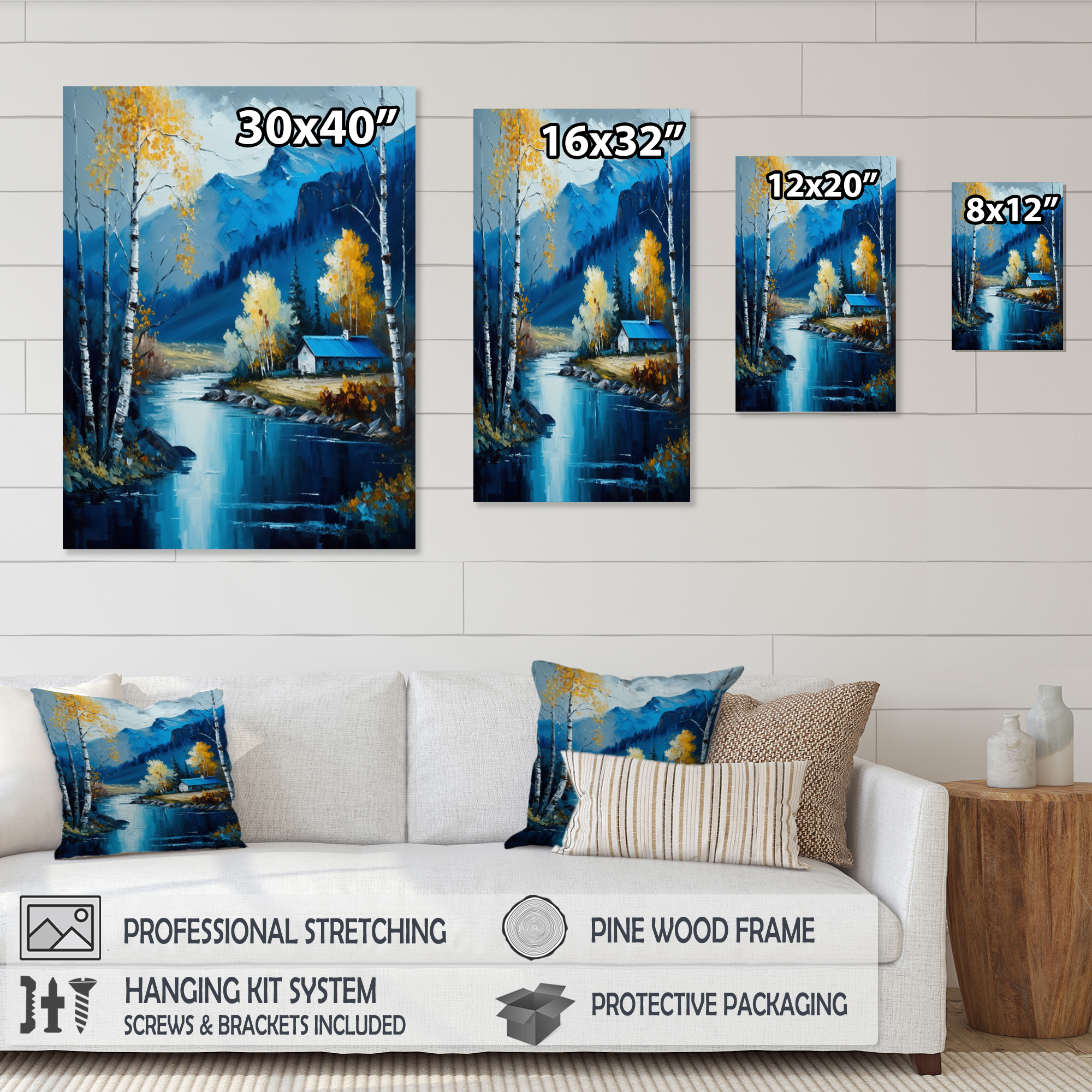 Designart Cabin By A Lake In Fall III Canvas Wall Art