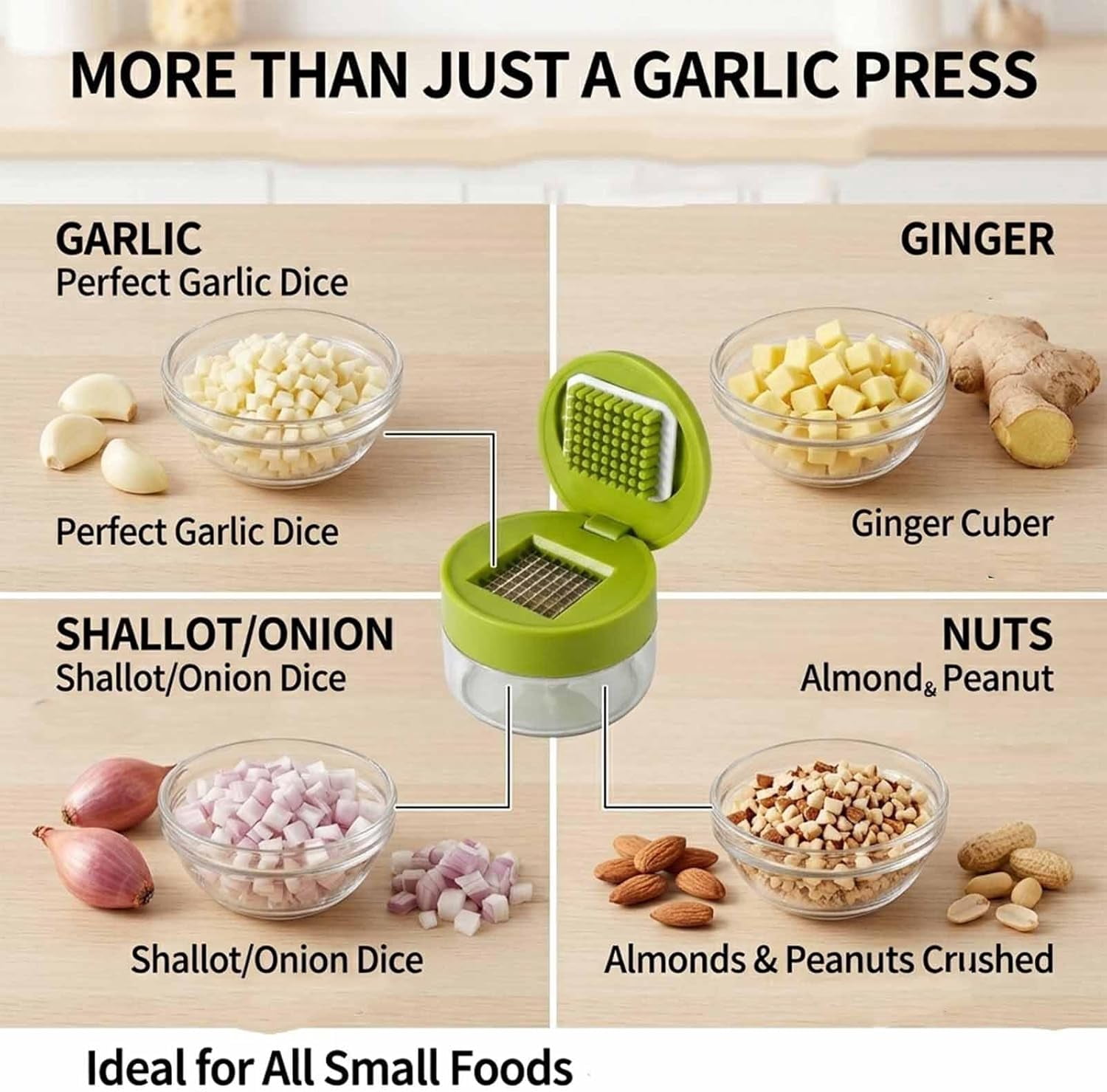 Stainless Steel Garlic Press with Integrated Container – Mess-Free Chopper and Mincer Tool, Dishwasher Safe, Versatile Mini Food Chopper