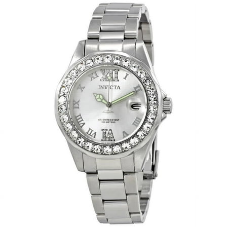 Invicta Women's Pro Diver Steel Bracelet & Case Swiss Quartz Silver-Tone Dial Analog Watch 15251