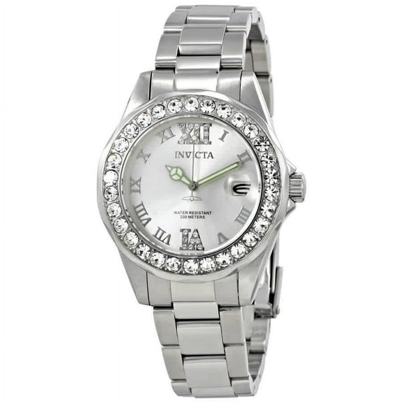 Invicta Women's Pro Diver Steel Bracelet & Case Swiss Quartz Silver-Tone Dial Analog Watch 15251