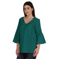 thumbnail image 4 of Moomaya Bell Sleeve Cotton Tunic For Womens V-neck Plain Summer Schiffli Top, 4 of 8