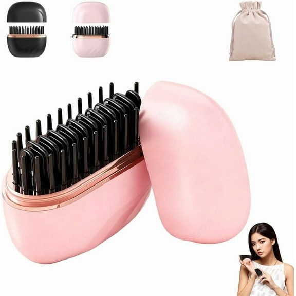 Mini Straightener, Rechargeable Portable Hair Straightener Brush, Fast Heating Hot Comb for Home Travel Gift, Anti Scald Shell, Lightweight and Portable, 3-Speed Temperature Control(Pink)