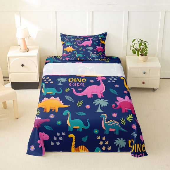 Erosebridal Colorful Dinosaur Twin Sheet Sets,Cartoon Dino Bedding For Boys Kids 3-Piece