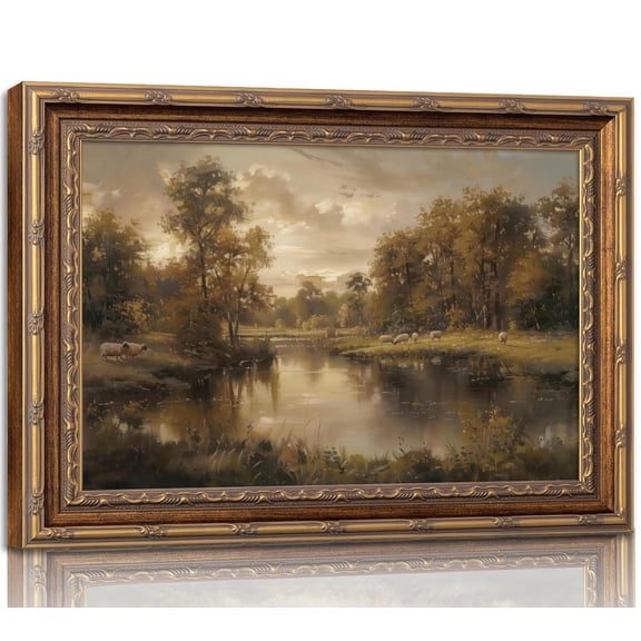 River Sheep Landscape Wall Art Print, Vintage Decor