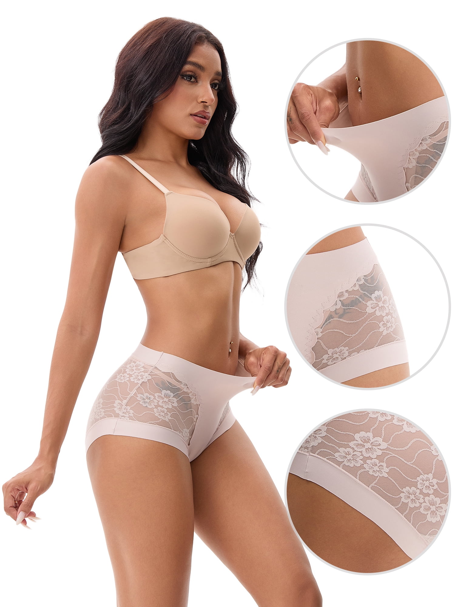 Unique Bargains High Wasited Lace Full Coverage Panties L Light Purple