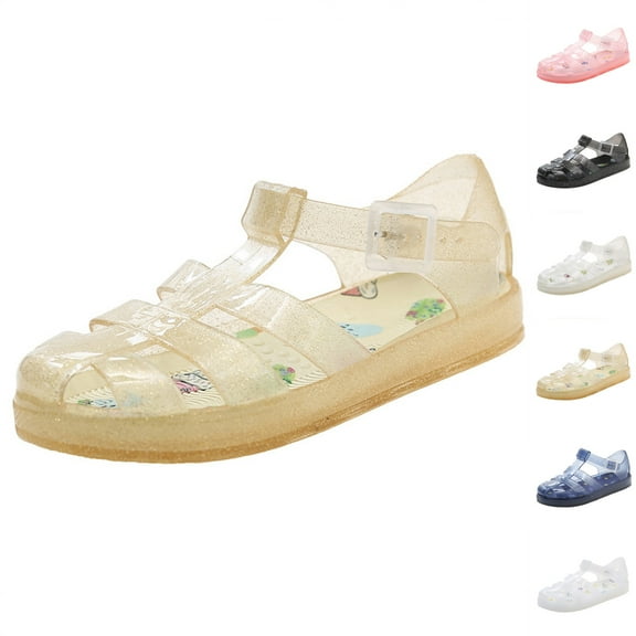 HAOTAGS Jelly Sandals for Toddler Girls, Soft Sole Open Toe Adjustable Strap Roman Shoes Summer Shoes Gold 3 T