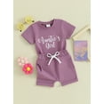 thumbnail image 3 of FEORJGP Toddler Baby Girls Summer Shorts Set 0-3Y Infant Short Sleeve Shirt Crew Neck T-shirt Letters Print Tops with Shorts Newborn Casual Daily 2-piece Outfit, 3 of 9