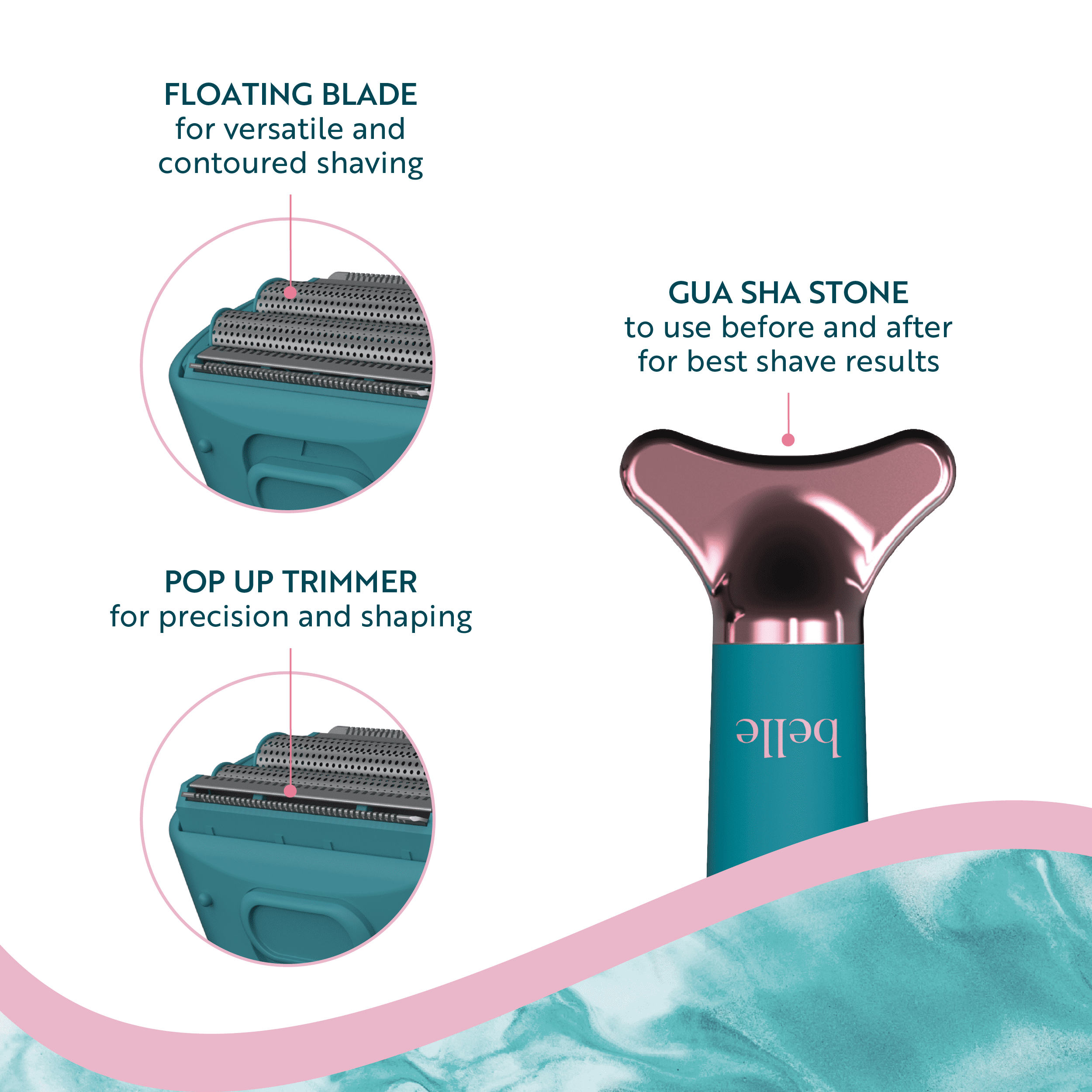 Belle Women's Premium 4-Blade Electric Shaver with Stainless Steel Gua Sha