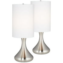 360 Lighting Melmore Modern Mid Century Accent Table Lamps 17" High Set of 2 Brushed Nickel Metal Droplet White Cylinder Shade for Bedroom House Home