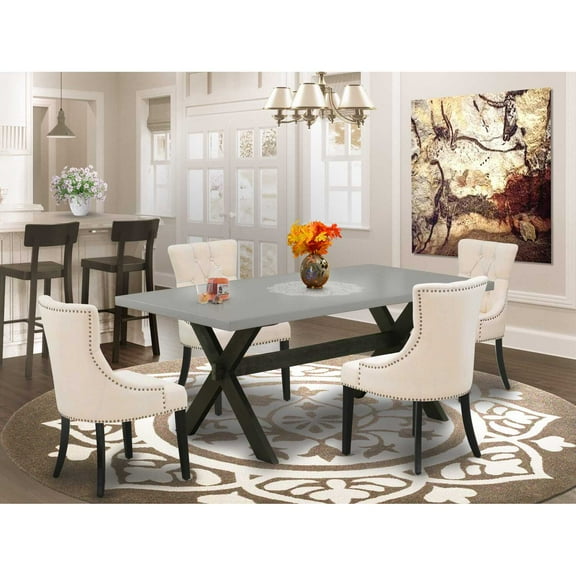 East West Furniture X697FR102-5 5-Pc Dining Set - 4 Mid Century Dining Chairs and 1 Modern Cement Dining Room Table Top with Button Tufted Chair Back - Wire Brushed Black Finish
