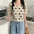 thumbnail image 6 of Yokua Knit Cardigan Top for Women French Style V-Neck Short Sleeve Crochet Floral Coat, 6 of 15