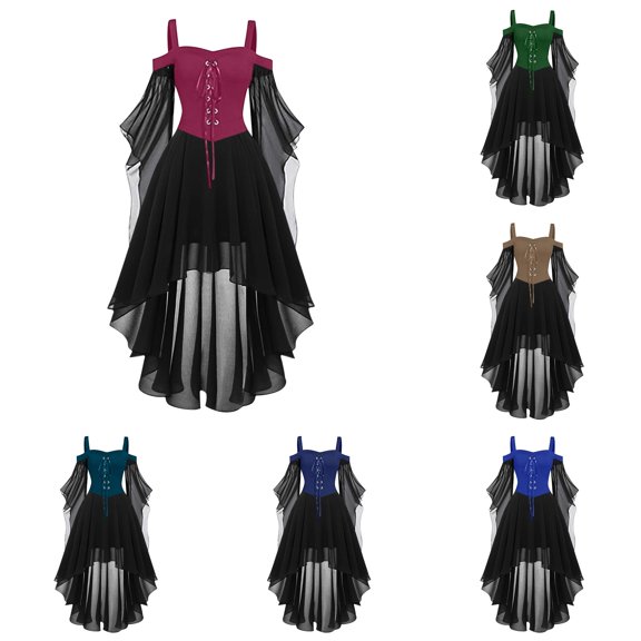 Women's Renaissance Dress with Corset Bodice and Flared Skirt