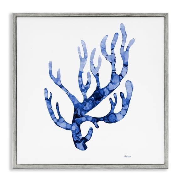 Stupell Industries Coastal Coral Sprig Marine Life Plant Watercolor Detail Gray Framed Giclee Art, 24 x 24, by Patti Mann