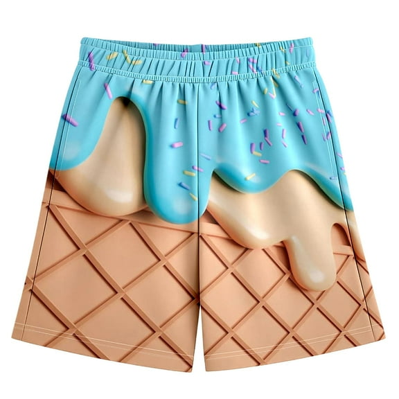 XUELUO Toddler Boys Pants Summer Ice Cream Print Elastic Waist Comfortable Pockets Sports Casual Shorts Trousers Streetwear,Blue,2-3 Years