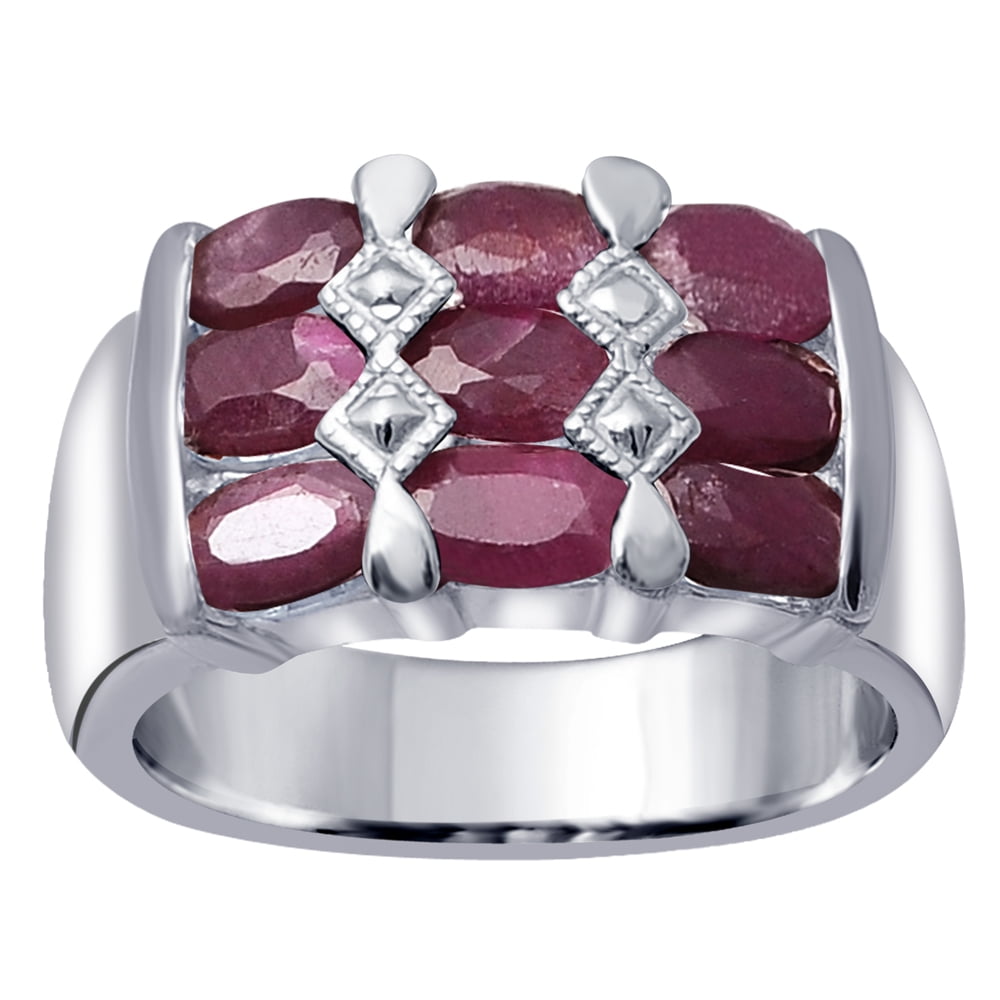 925 Sterling Silver Ruby Gemstone Cluster Ring For Women July