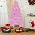 thumbnail image 2 of Gymax 7 FT Pre-Lit Artificial Christmas Tree Lighted Pink Snow Flocked Xmas Tree w/1200 Branch Tips & 500 LED Lights, 2 of 10
