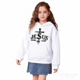 thumbnail image 2 of Kids Hoodies for Girls Jesus Letter Print Sweatshirt Casual Long Sleeve Hooded Sweatshirt Top Warm Fall Winter Clothes 8-9 Years Boy Clothes, 2 of 4