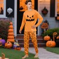 thumbnail image 2 of Halloween Pajamas Family Set - 2 piece Pumpkin Face Print Long Sleeve Top and Pants Loungewear,Holiday Cartoon Spooky Print Matching Family Halloween Pajamas for 2XL Pjs, 2 of 5