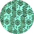 thumbnail image 1 of Ahgly Company Indoor Round Abstract Turquoise Blue Modern Area Rugs, 3' Round, 1 of 4