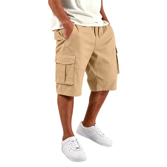 Homeyce 3/4 Length Cargo Shorts for Men Elastic Waist Big and Tall Below Knee Shorts Multi-Pocket Long Blew Knee Capri Cargo Short Pants Relaxed Fit Work Fishing Hiking Capri Pants,Brown L
