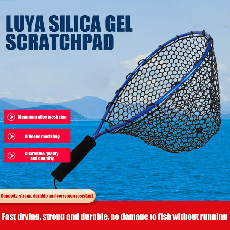 Fish Net Folding Fly Fishing Landing Net Catch and Release Trout Net  Aluminum Alloy Frame with Soft Rubber Mesh Black Rubber Dip Net