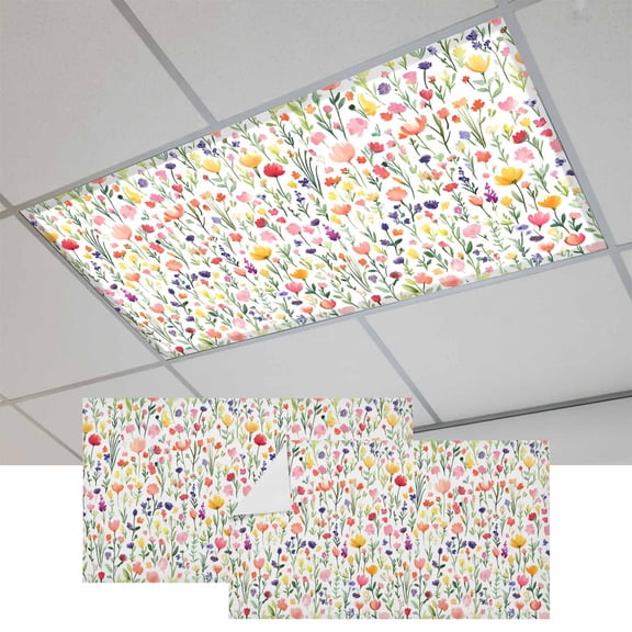 Colorful Spring Floral Magnetic Fluorescent Light Covers for Ceiling Lights 2x4Ft, Farmhouse Botanical Summer Office Classroom Kitchen Drop Ceiling Light Covers Lighting Filters Shade Panel 2 Packs