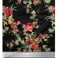 thumbnail image 1 of Soimoi Rayon Crepe Fabric Leaves,Red Berries & Rose Floral Decor Fabric Printed Yard 46 Inch Wide, 1 of 1