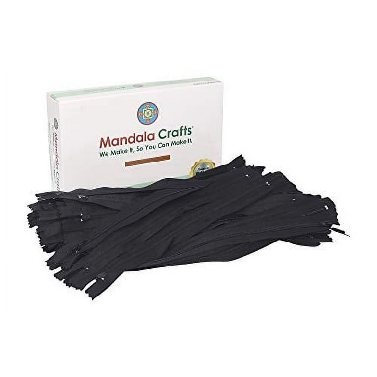 Nylon Zippers for Sewing, Bulk Zipper Supplies by Mandala Crafts (7 Inches,  Black) 