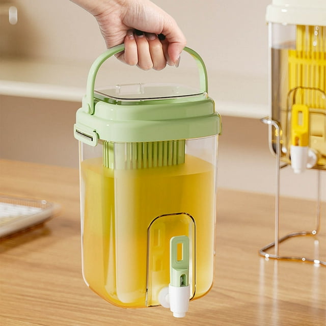 yulier Distributeur de Boissons Réfrigérateur 2L avec Robinet, Distributeur de Boissons pour Fête, Pichet d'Eau Froide avec Couvercle et Poignée, Récipient en Plastique Transparent pour Limonade Jus Maison Bureau Pique-Nique Camping, Vert