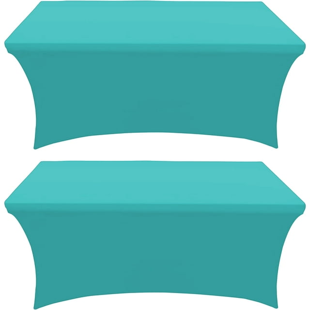 Turquoise 2 Pack 6 Foot Rectangular Stretch Spandex Table Covers by
