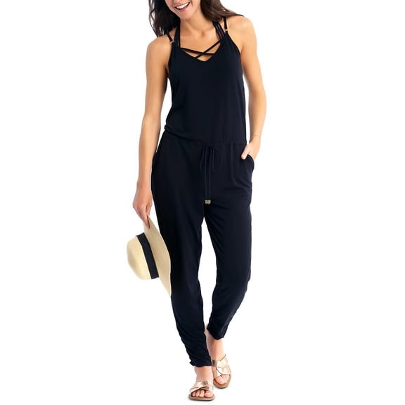 California Waves BLACK Juniors' Jumpsuit Cover-up, US Small