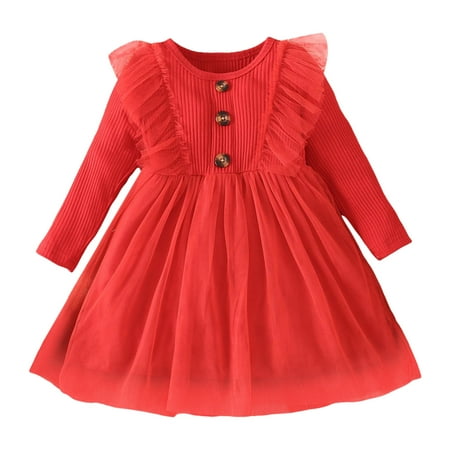 

Floral Girl Dress Toddler Girl Clothes Toddler Girls Long Sleeve Ribbed Ruffles Dresses Solid Princess Dress Clothes Princess Girl Casual Dress 18-24 Months