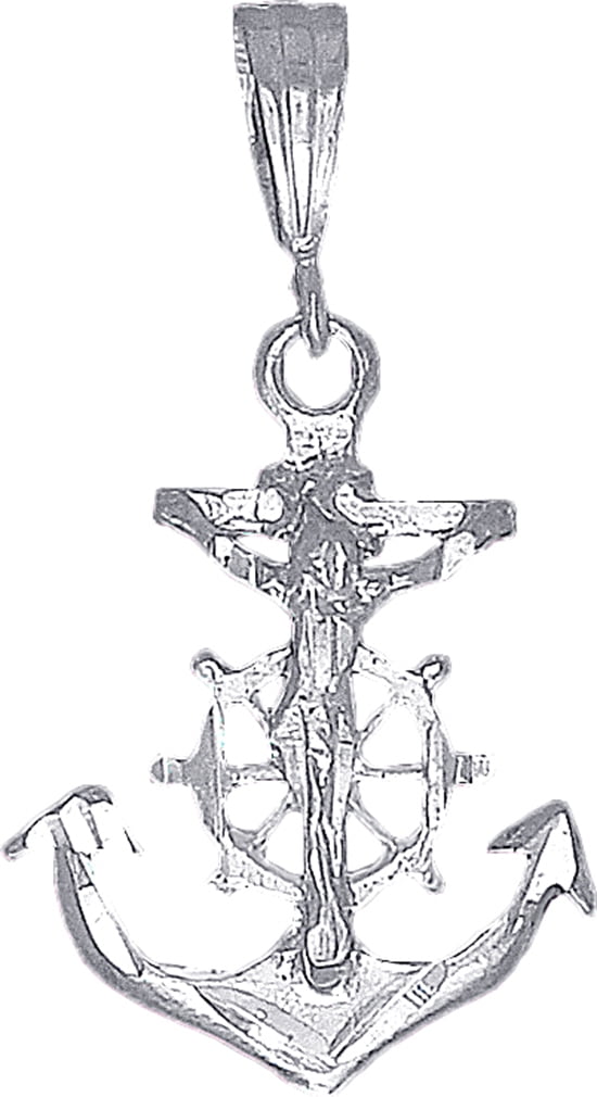 Sterling Silver Cross with Jesus Pendant Necklace Diamond Cut Finish and Chain 