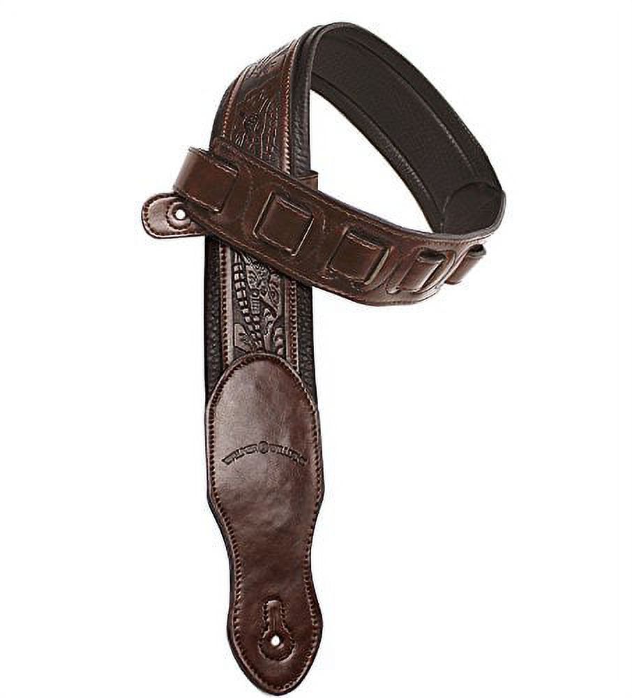 Walker & Williams G-110 Mahogany Brown Padded Guitar Strap with Embossed Tooling