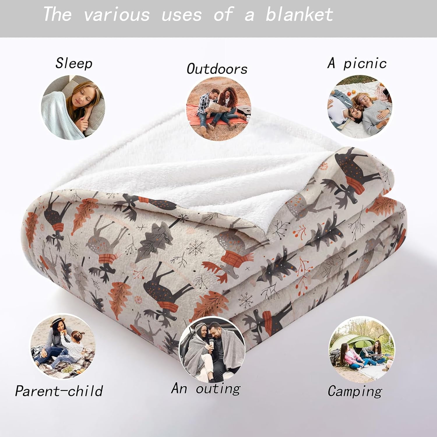 Cute Moose Turtle Throw Blanket - 60x80in,Ultra Soft, Cozy Lightweight Flannel,Forest and Reindeer Blankets - Gifts for Kids & Animal Lovers,for Couch Travel,Rustic Home Living Room Decor