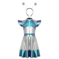 thumbnail image 2 of Linjinx Girls Alien Astronaut Outfit Sparkly Metallic Dance Dress with Alien Headband Kids Outer Blue 8, 2 of 7