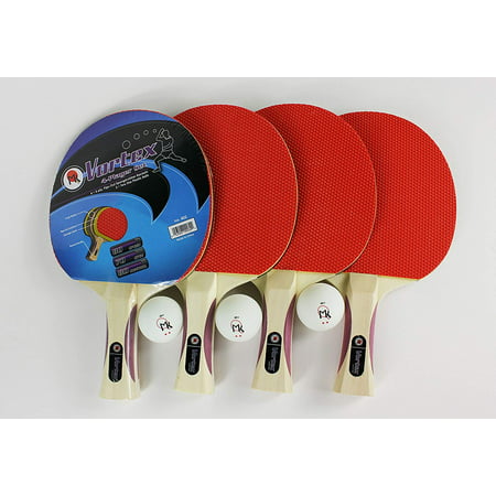 Vortex 4 Player Table Tennis Racket Set - 4 Ping Pong Paddles - 3 Ping Pong Balls – Great Beginner Ping Pong Racket Set Martin (Best Table Tennis Blades For Beginners)