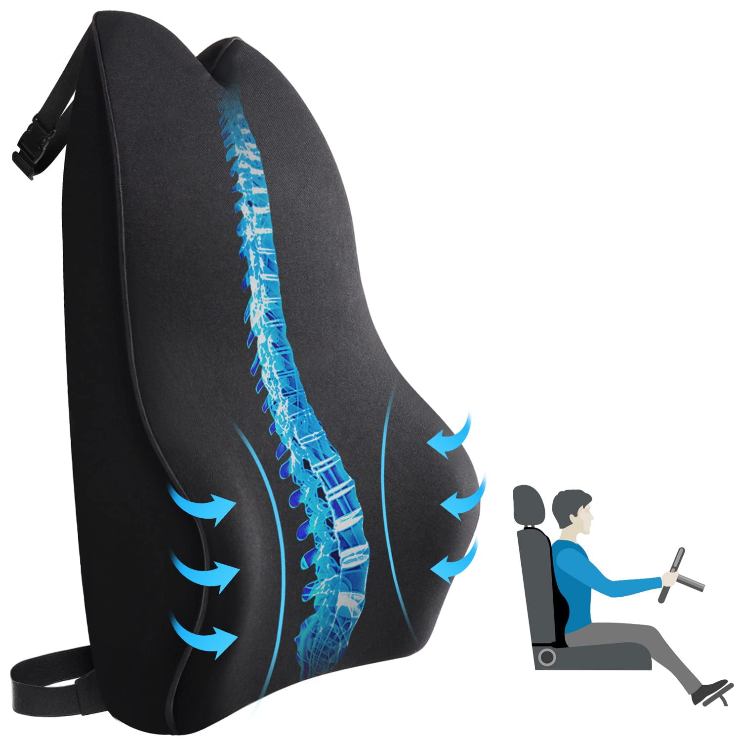Support Ribs In Car Lumbar Support Pillow for Car-Car Back Support-Memory Foam Car Lumbar ...