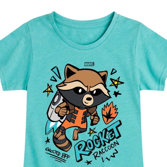 Guardians Of The Galaxy - Scribble Rocket - Youth Girls Fitted Short Sleeve T-Shirt