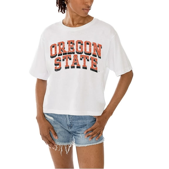 Women's Gameday Couture White Oregon State Beavers Claim To Fame Boxy Cropped T-Shirt