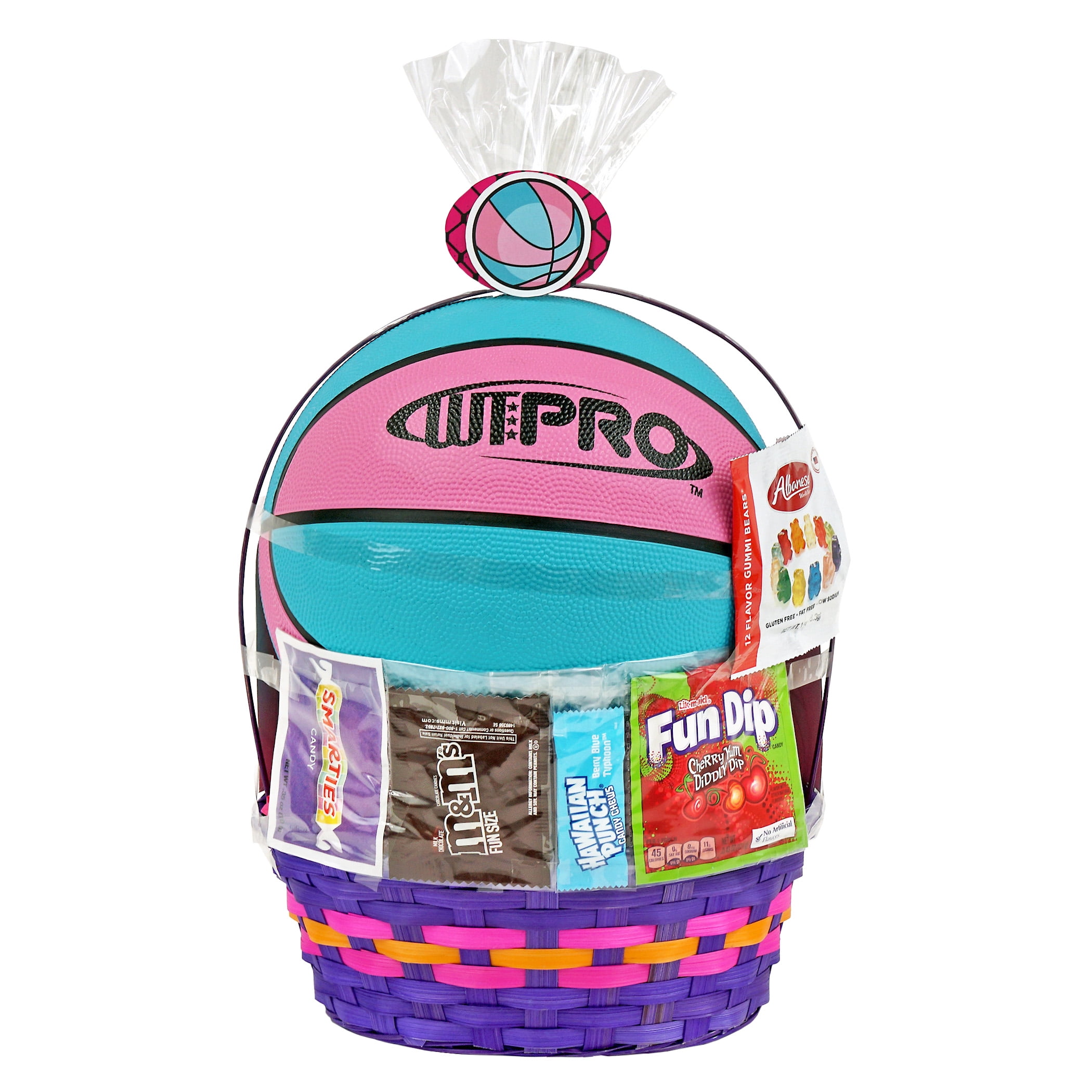 Wondertreats Easter Gift Basket Set Pink and Teal Basketball with