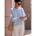 thumbnail image 6 of Women 3D Floral Applique Pearl Button Scalloped Trim Crew Neck Knit Cardigan Light Blue S, 6 of 9