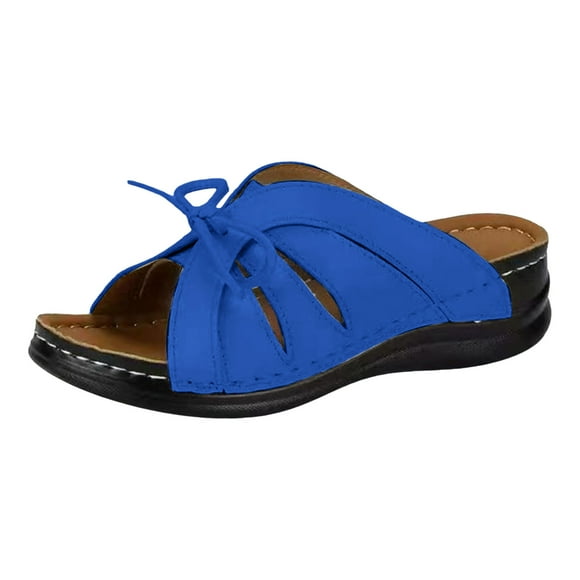 IUJSOY Dressy Wedge Sandals for Women Bow Tie Hollow out Slip on Orthotic Cushion Roman Slides