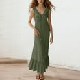 thumbnail image 2 of Vestido largo con cuello en V para mujer - Botones en la parte delantera, volantes - Sin mangas, corte A - Playa/fiesta - Tallas S-XXL, 2 of 3