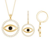 Rosec Jewels Evil Eye Jewelry Set with Black Onyx and Moissanite for Women - AAA Grade, 18K Yellow Gold