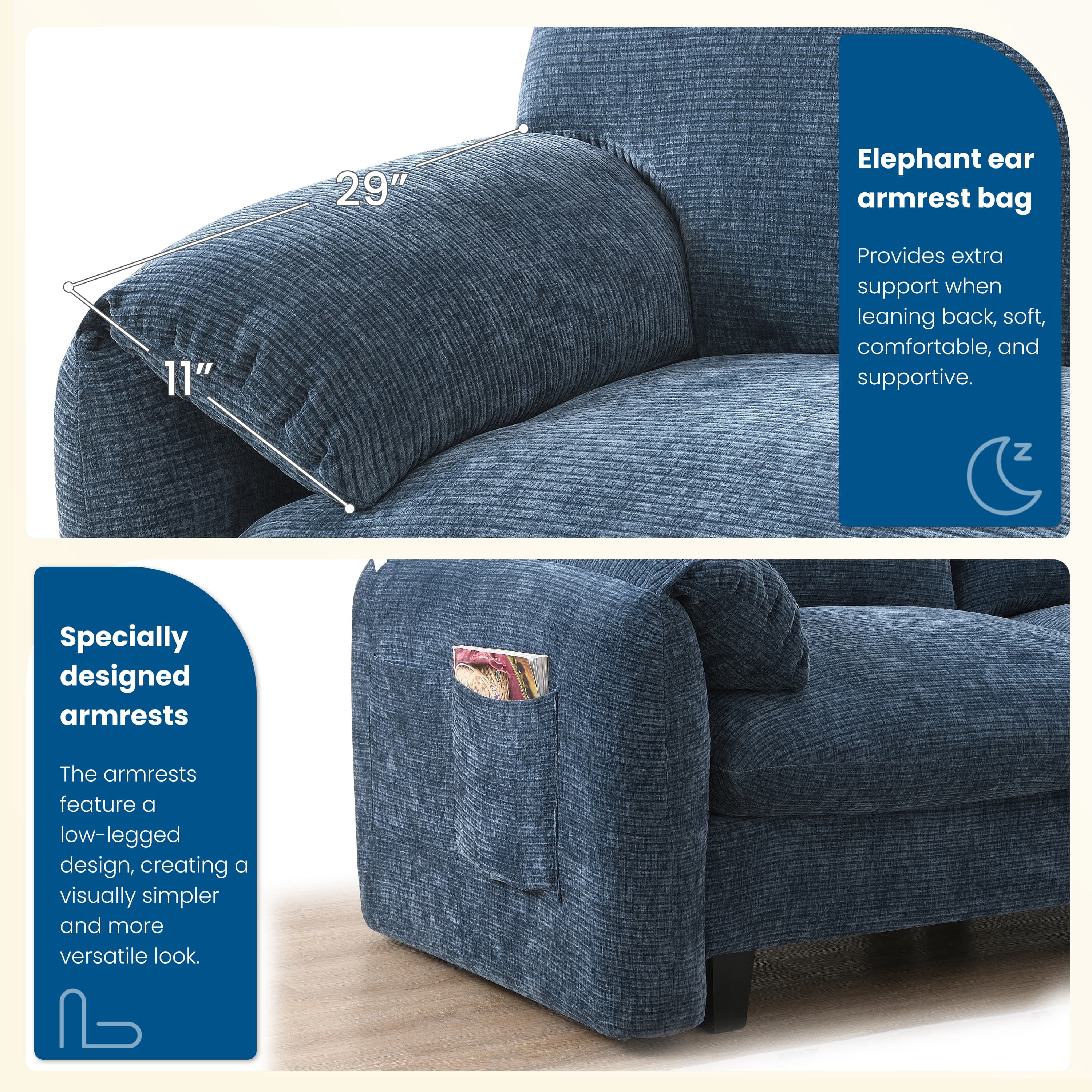 MAYEERTY 108" L-Shaped Modular Sectional Sofa with Wide Seat, USB/Type-C Charger & Ottoman, Striped Chenille
